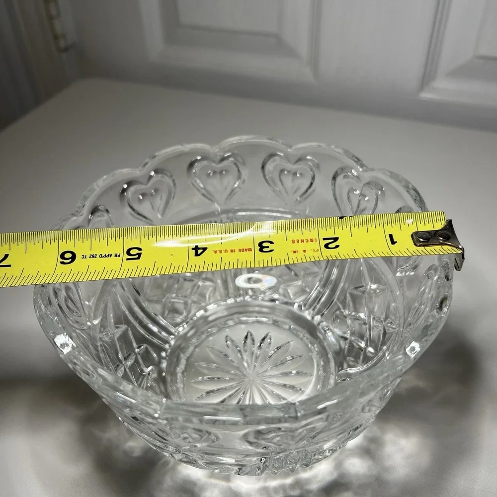Vtg Fifth Avenue Crystal Footed Bowl Hearts Scalloped Edges